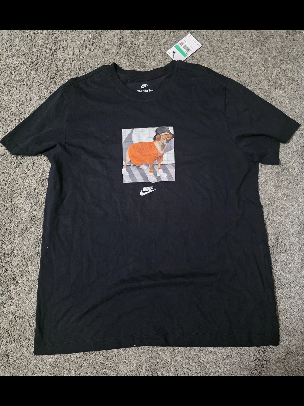 Nike Black Short-Sleeve Tee with Orange Dog Graphic